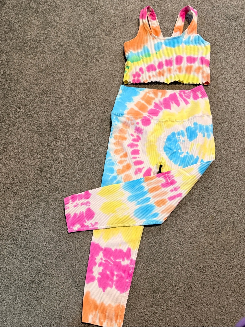 Spiritual Gangster Tie-Dye Ribbed Leggings - Pink, Blue & Yellow